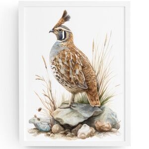 Watercolor Quail Wall Art Print, Unframed - Vibrant Nature-Inspired Home Decor